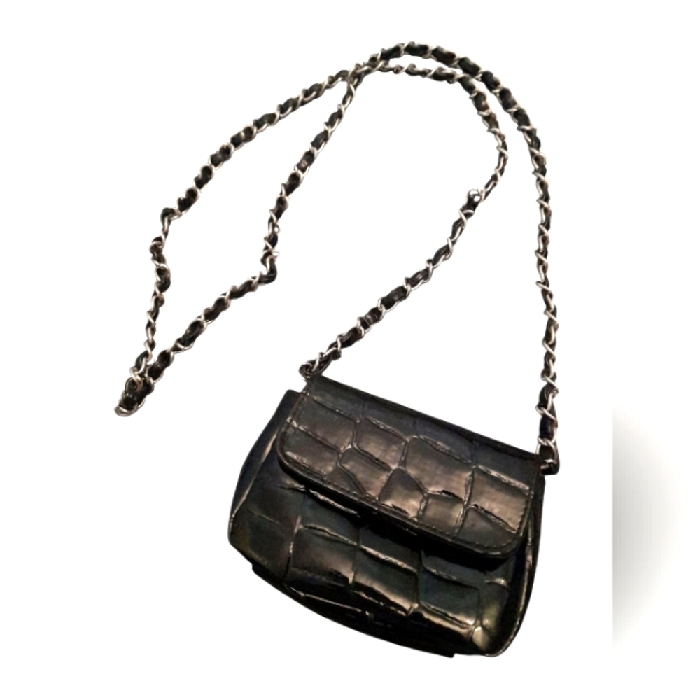 Murval Black Embossed Mini Long Shoulder Bag